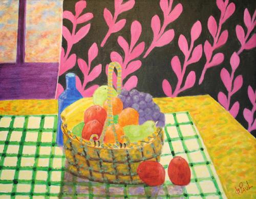 Painting-BASKET OF FRUIT ON CHECK CLOTH