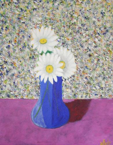 Painting-Still Life-MARGARITES IN BLUE VASE