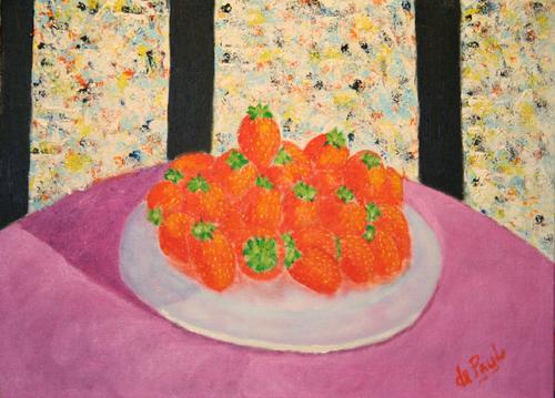 Painting-Still Life-STRAWBERRIES ON PEWTER PLATE
