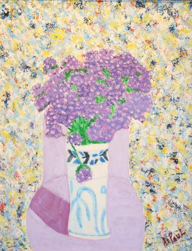 Painting-BOUQUET OF LILAC ON CHAIR