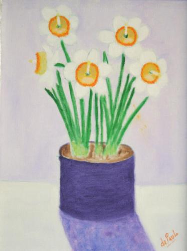 Painting-Still Life-DAFFODILS IN BLUE POT