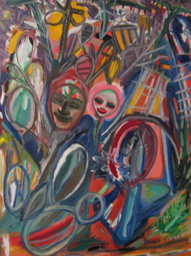 Painting-SURROUNDED BY BALLONS CHILDREN AND LADDERS