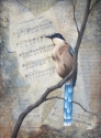 azure-winged magpie, bird painting, animal, jenny moed-korpela, mixed media - Representational Mixed Media