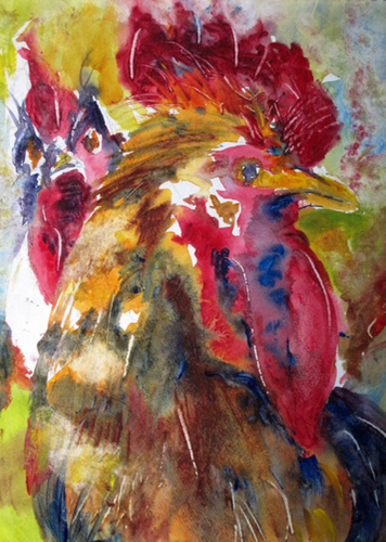 Painting-Acrylic-Mad Rooster - study