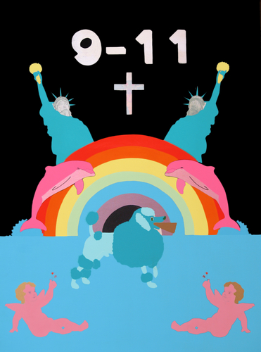 Painting-untitled (pink dolphins & 9-11)