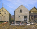Jerry Cable, Oil painting, Monhegan Island, Maine, Maine coast, fish houses, dorys, skiffs, lobster - Landscape Painting