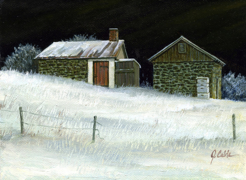 Painting-Landscape-Outbuildings & Hive