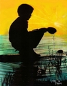 Painting-LITTLE BOY PLAYING IN THE WATER
