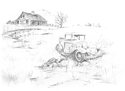 Print Making-OLD CAR IN THE FIELD