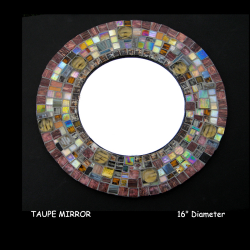Mosaic-TAUPE ROUND Mirror