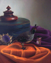 Quail With Blue Box and Artichoke FLower