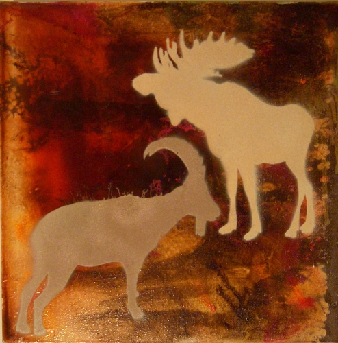 Painting-Oil-Tan Ram Nude Moose