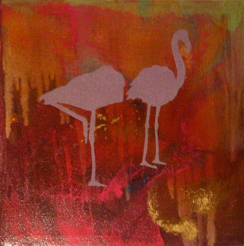 Painting-Oil-Lavender Flamingos