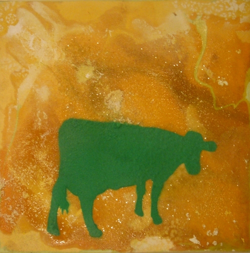 Painting-Oil-Green Cow