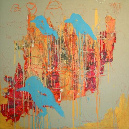 Painting-Three Birds & a Rose