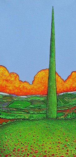 Painting-Landscape-Tuscan Cypress On A Blue Sky #3