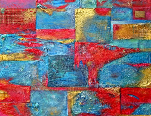 Painting-Abstract-Blue, Red and Gold