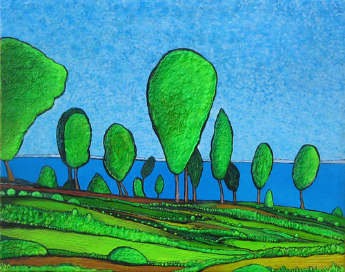Painting-Landscape-Taquile Island Blues No. 2, Lake Titicaca, Peru (2009)