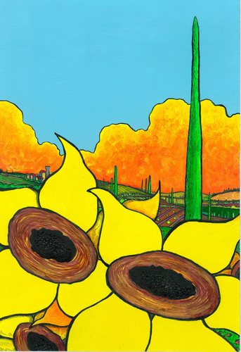Painting-Landscape-Sunflowers on a Blue Sky No. 1