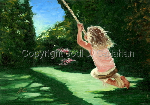 Painting-Figurative-Girl on a Rope Swing