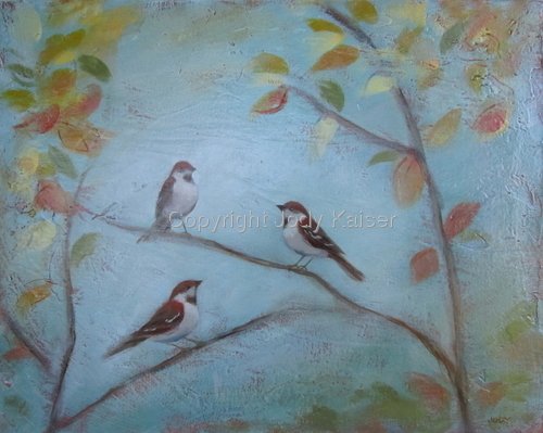 Three Sparrow In Autumn
