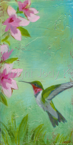 Azaleas and Hummingbird