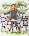 Painting--Watercolor-FigurativeGirl and Rock Wall