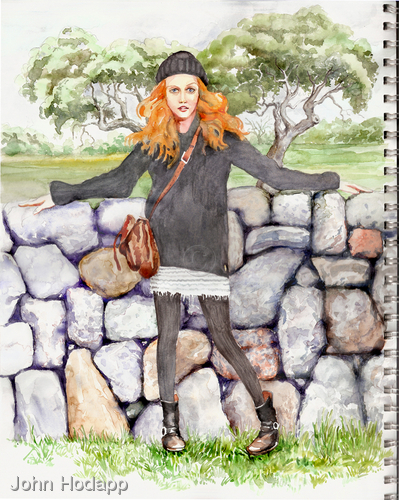 Painting-Figurative-Girl and Rock Wall