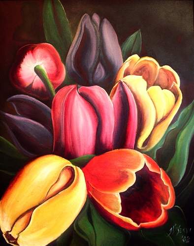 Painting-Floral-Tulips In Blossom