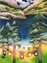 Painting--Watercolor-LandscapeLakeside Lanterns