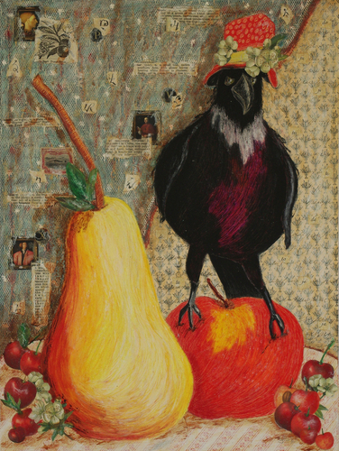 Mixed Media-On Canvas-Crow in Wonderland