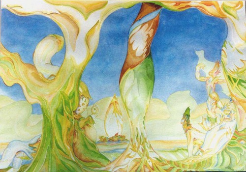 Painting-Fantasy-in the environment of three unique trees