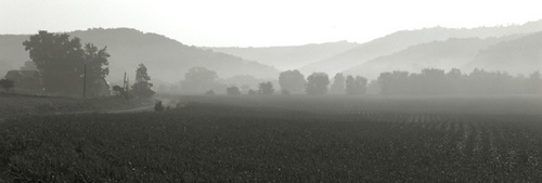 Photography-Landscape-Morning fog, farm, La Crosse County, Wisconsin 1996 0831e