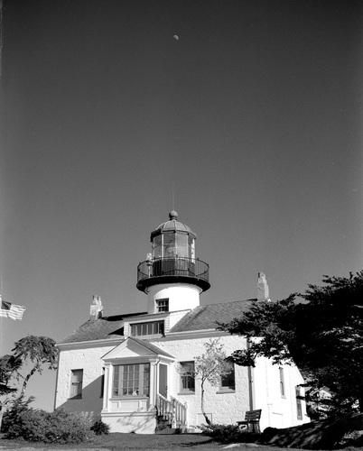 Photography-Architecture-Moon over Pt. Pinos lighthouse, Pacific Grove, California r08-0214f-52