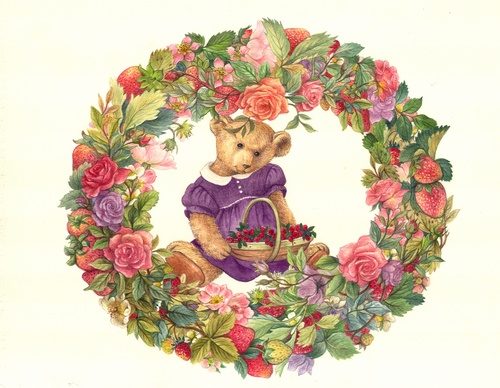 Painting-Floral-strawberry bear