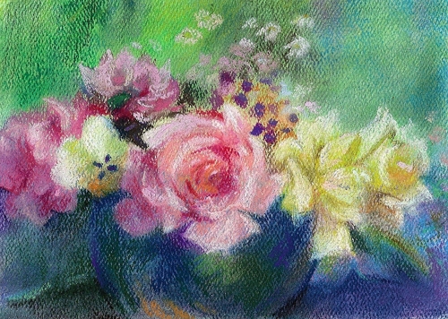 Painting-Floral-pastel-roses-pansy