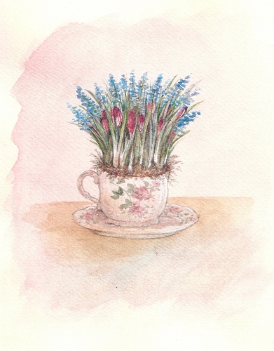 Painting-Botanical-teacup posy
