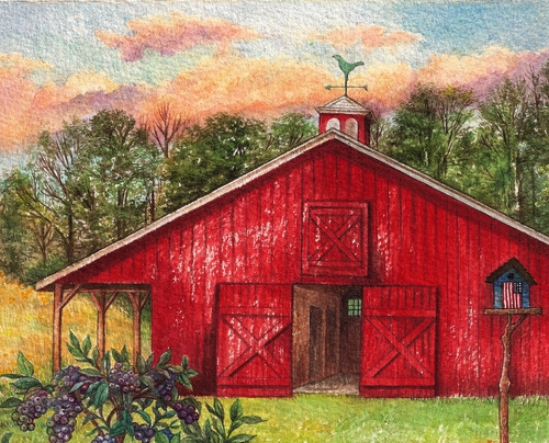 Painting-Landscape-NEW ENGLAND RED BARN