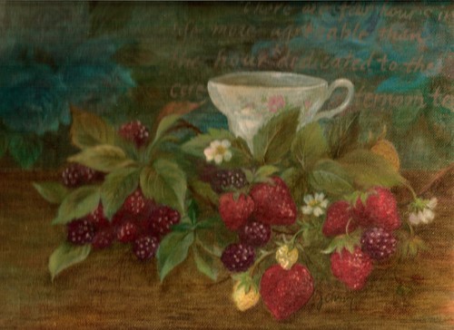 Painting-Still Life-strawberry tea