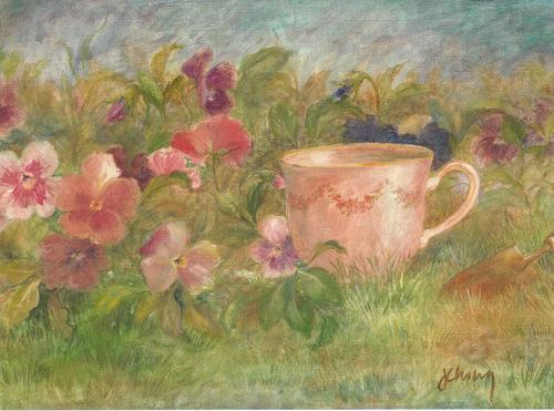 Painting-Still Life-pansy-teatime