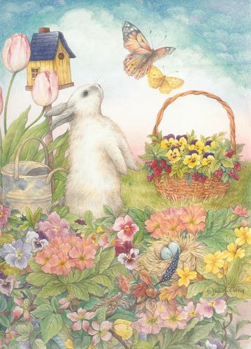 Painting-bunny,basket,nest
