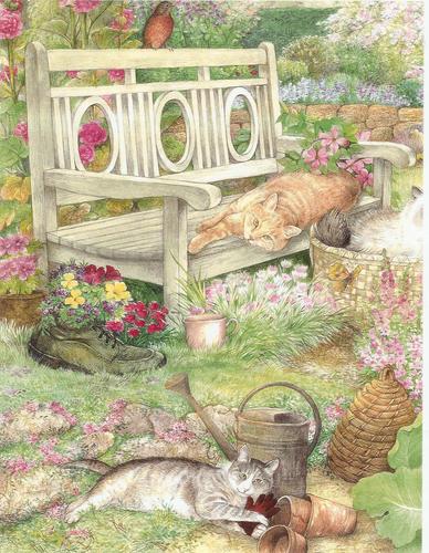 Painting-Animals-cats in garden-2
