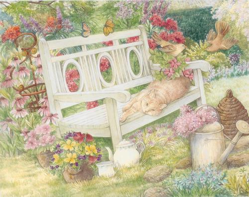 Painting-cats in garden