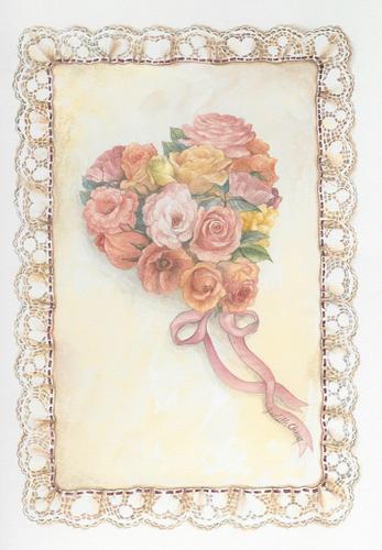 Painting-Floral-rose on lace