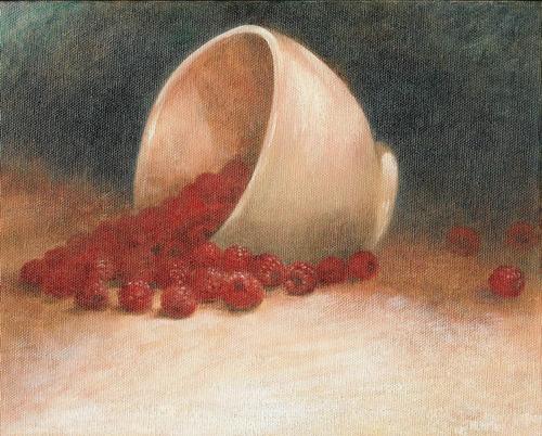 Painting-Still Life-bowl of rasberry
