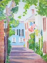 houses,flag,Charleston,S.C.,watercolor,Judi Moore - Landscape Painting