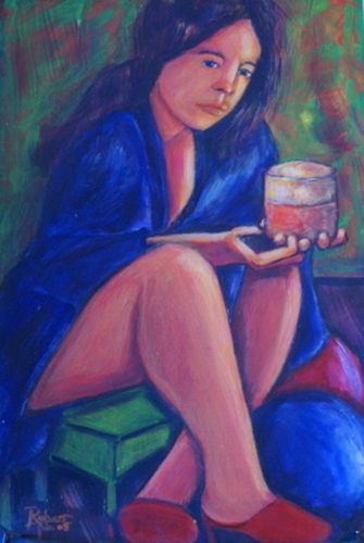 Painting-Acrylic-Portrait Sketch of Judy with Candles and Balls