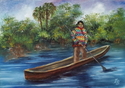 Painting--Oil-LandscapeChief William McKinley Osceola in Dugout Canoe