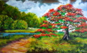 Painting--Oil-LandscapePoinciana and Oranges