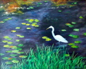 Painting--Oil-LandscapeEgret and Lily Pads